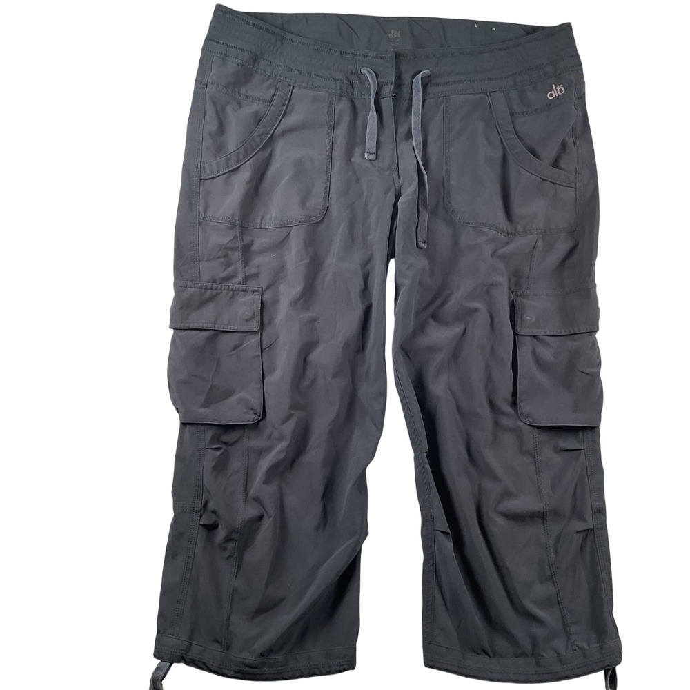 Alo Yoga Cargo Capri Pants Womens Size L Black Drawstring Cropped Utility W6123R